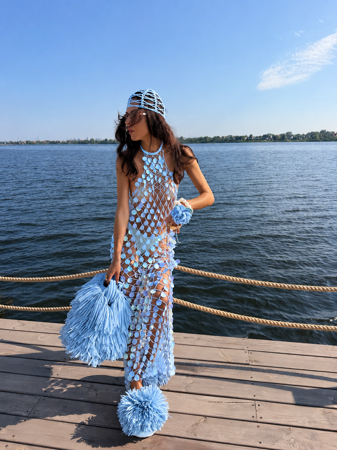LUMI DRESS — WHITE — Sky Blue