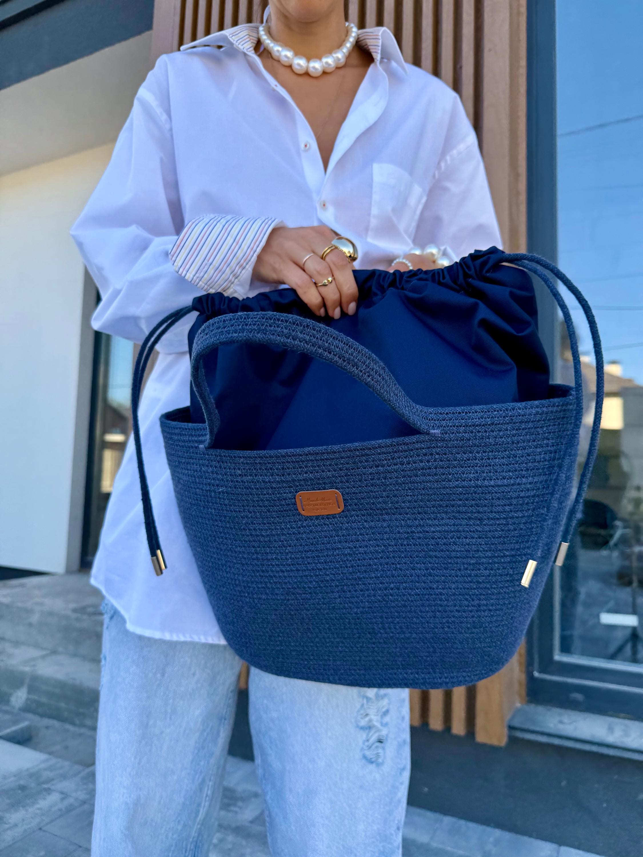 COTTON TOTE BAG — BLUE