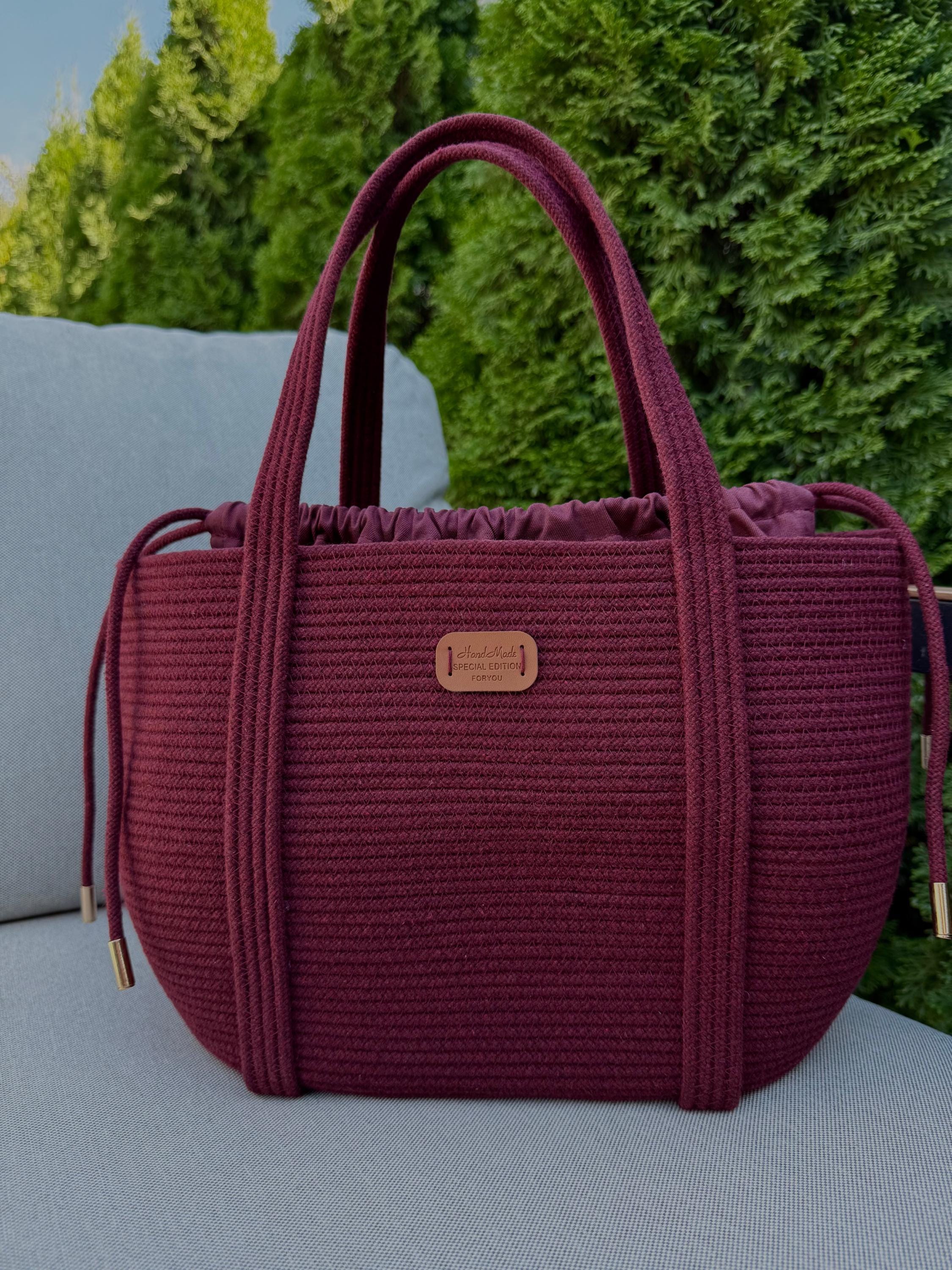 COTTON TOTE BAG — BURGUNDY
