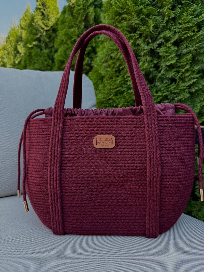 COTTON TOTE BAG — BURGUNDY