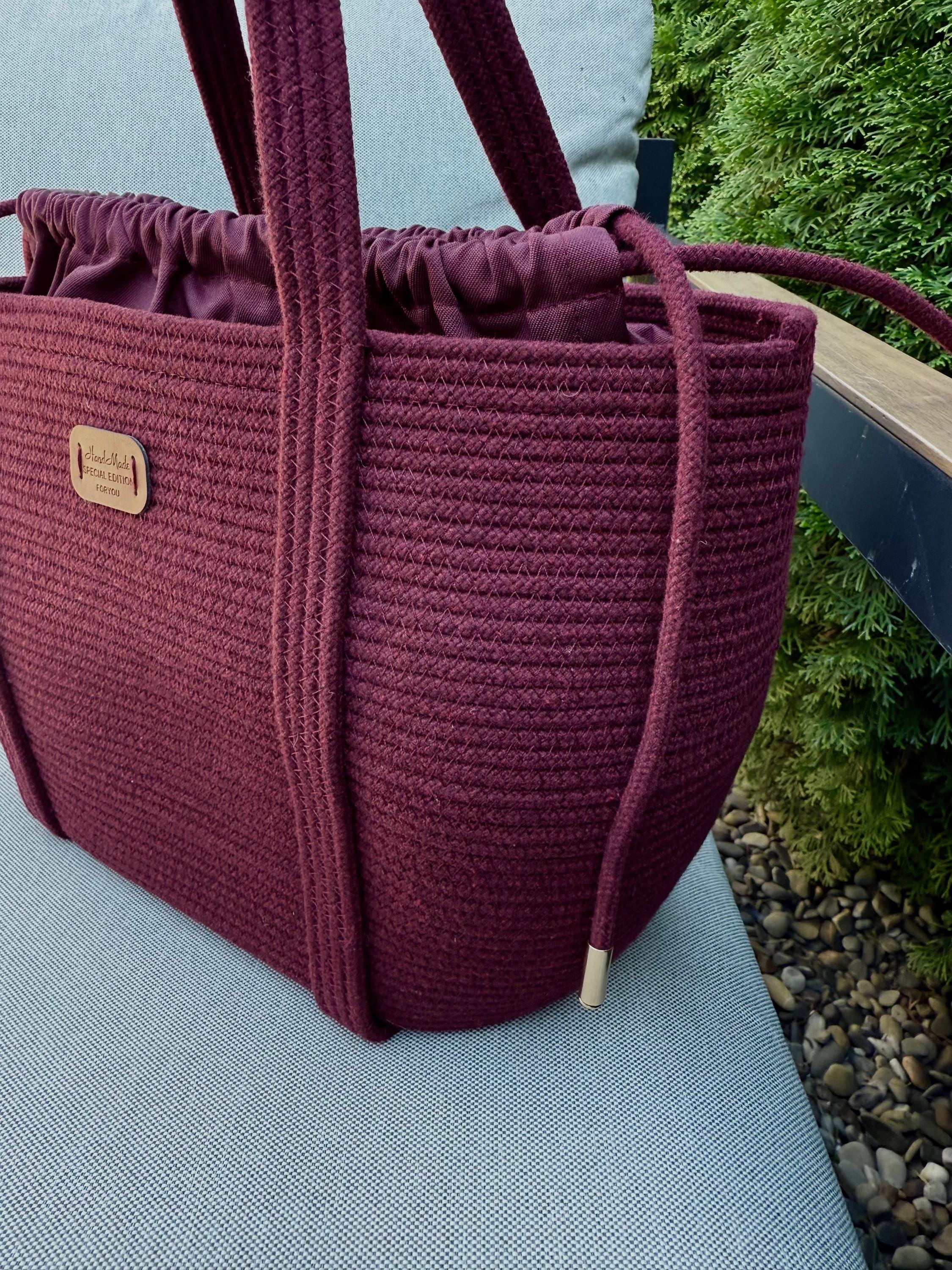 COTTON TOTE BAG — BURGUNDY