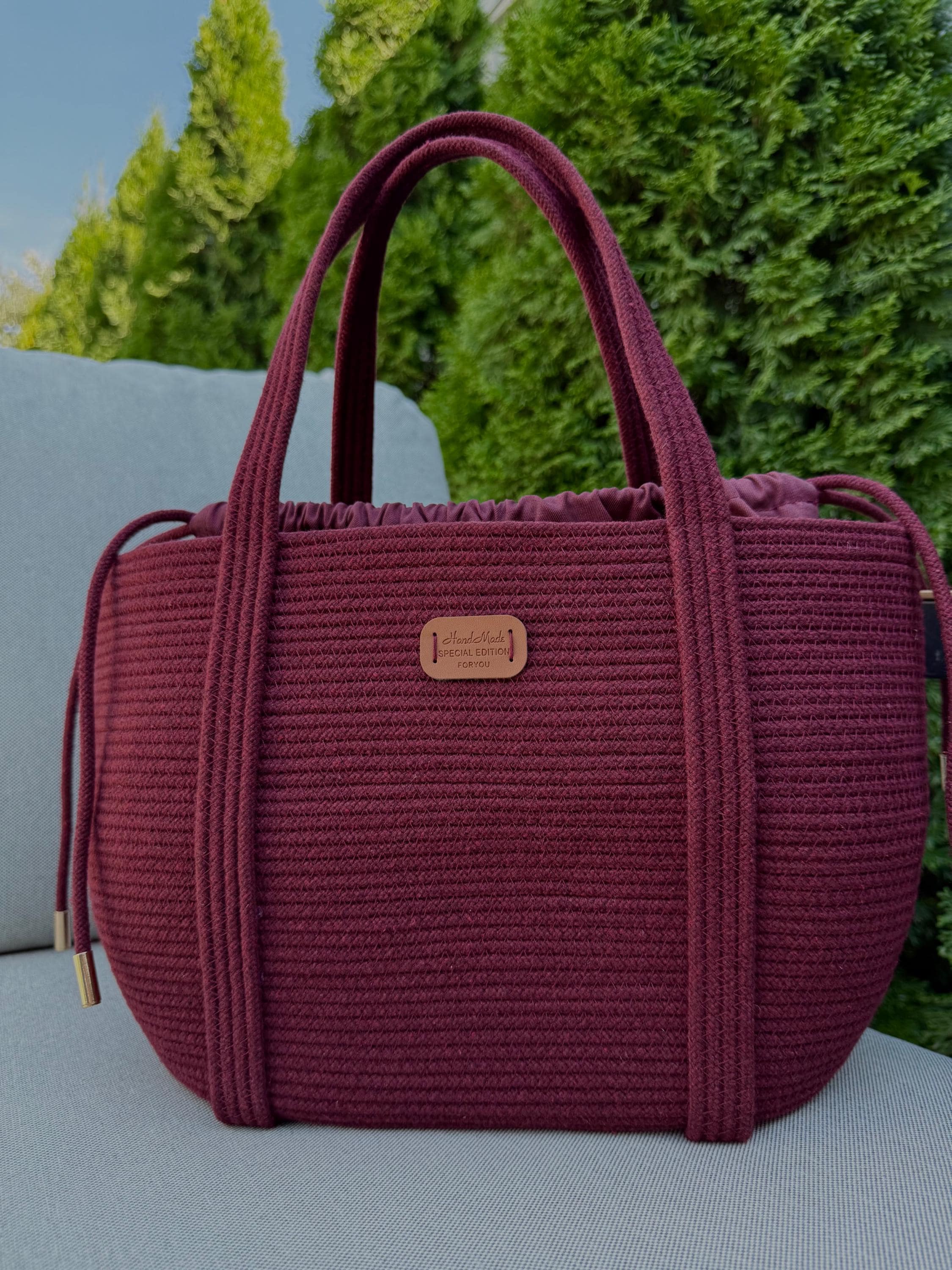 COTTON TOTE BAG — BURGUNDY