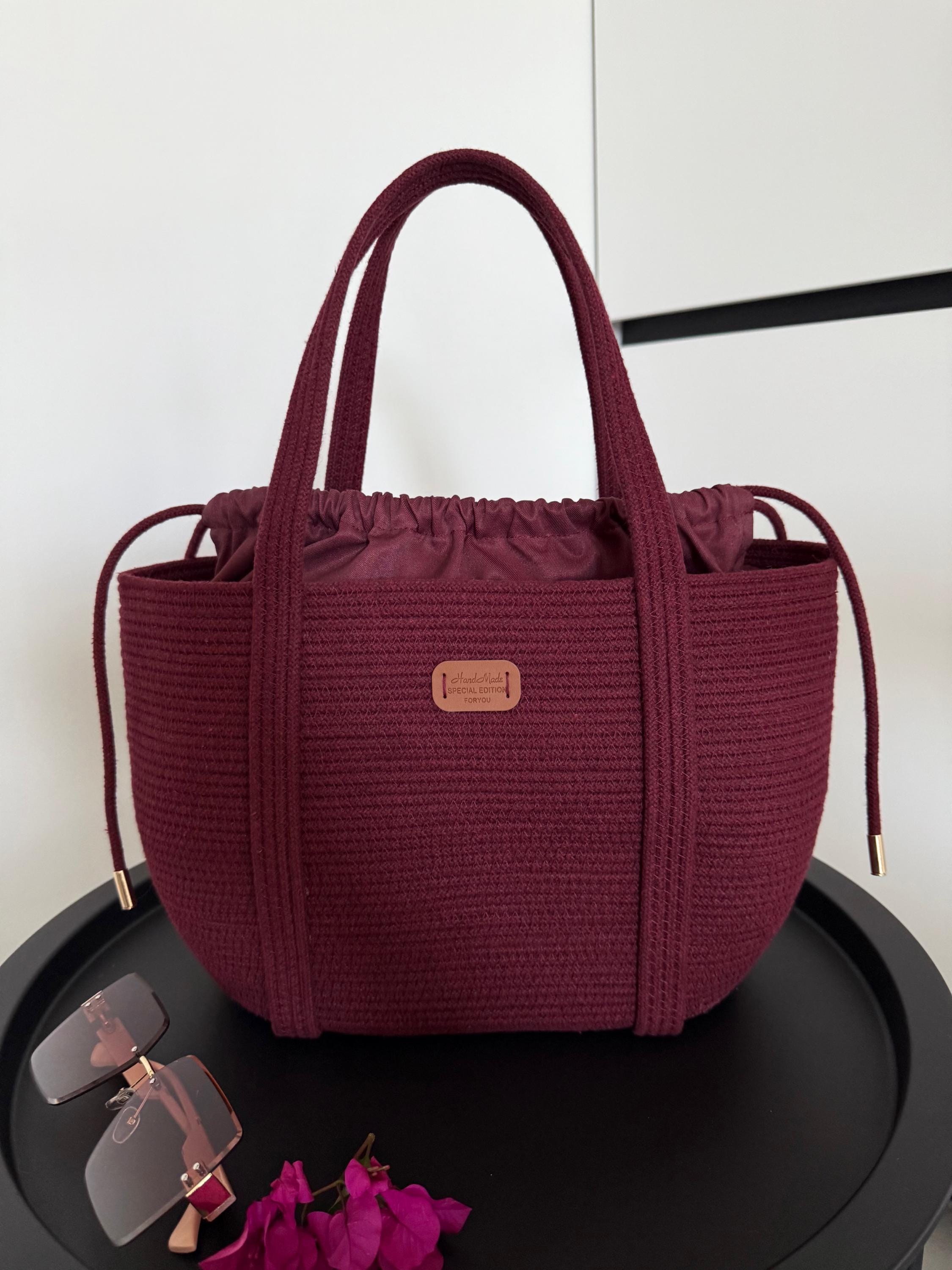 COTTON TOTE BAG — BURGUNDY