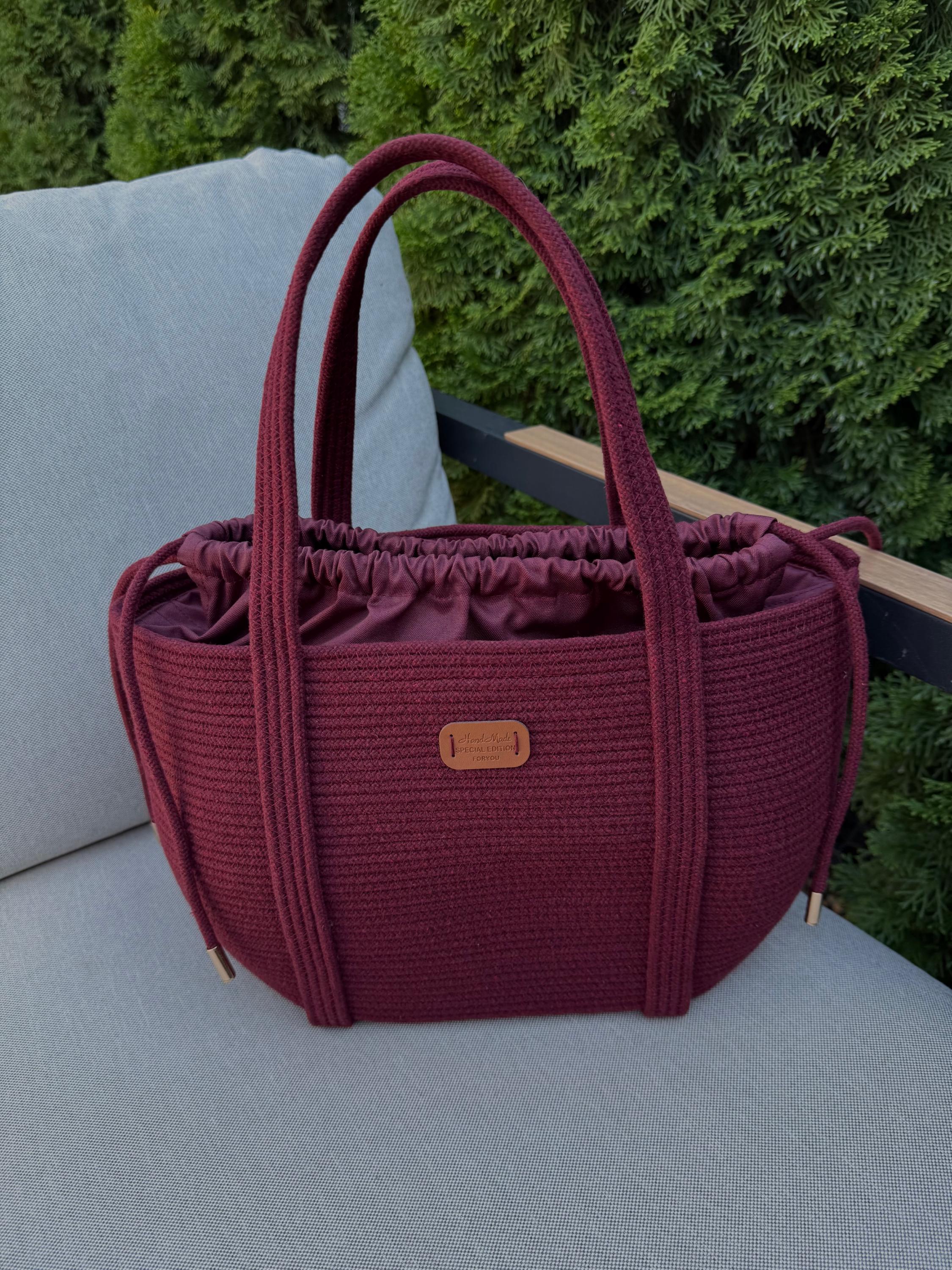 COTTON TOTE BAG — BURGUNDY