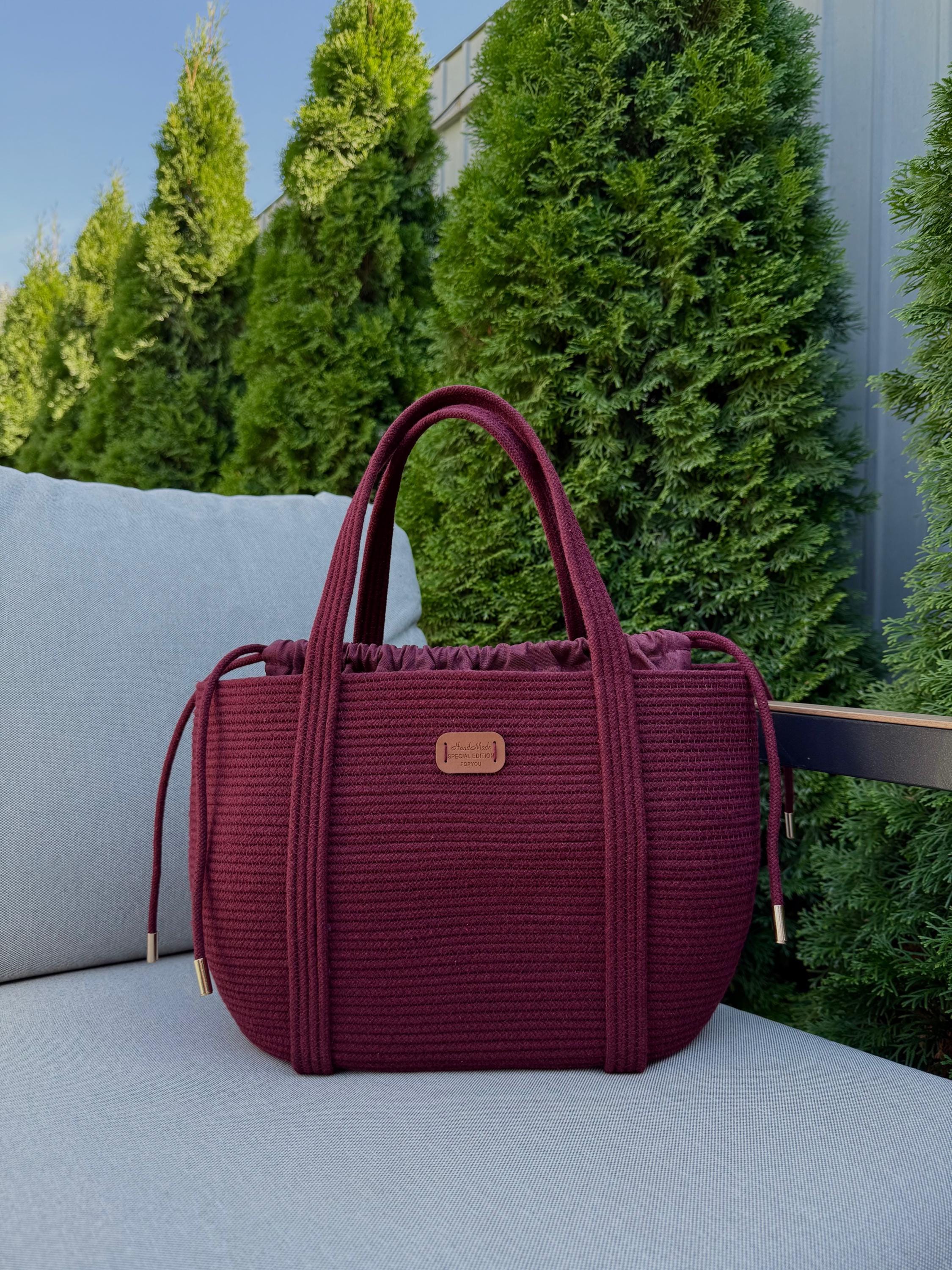COTTON TOTE BAG — BURGUNDY