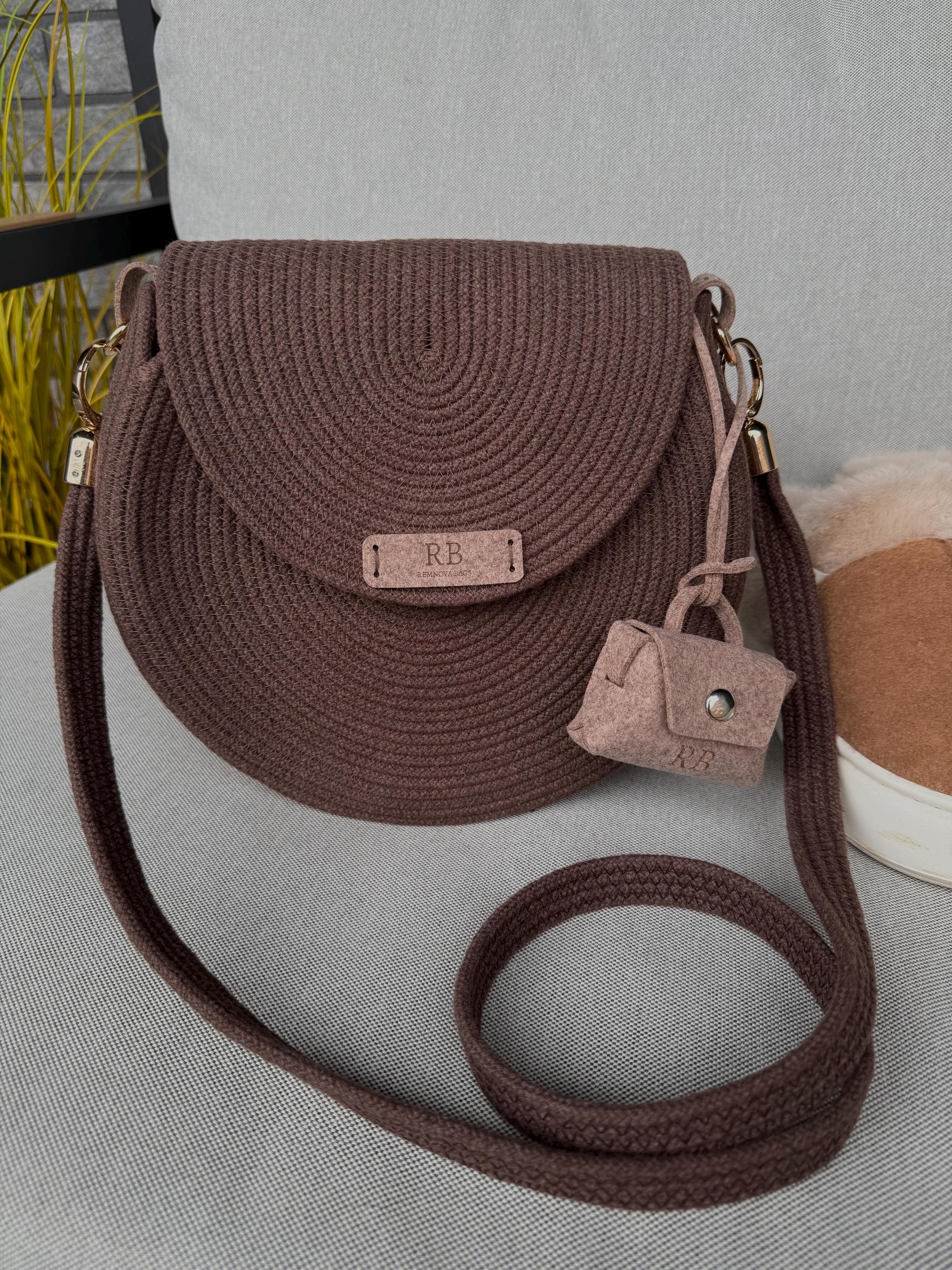 ROUND COTTON BAG — BROWN