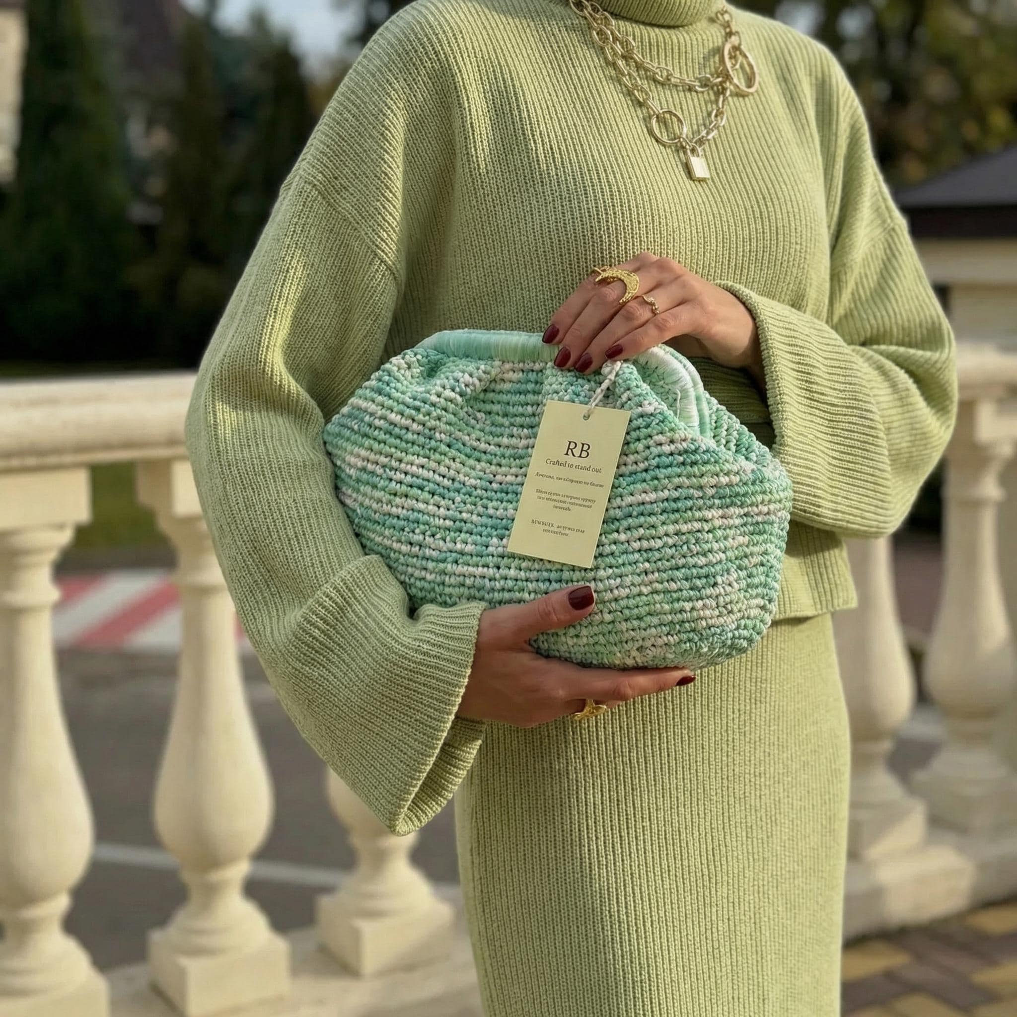RAFFIA POUCH CLUTCH — MINT