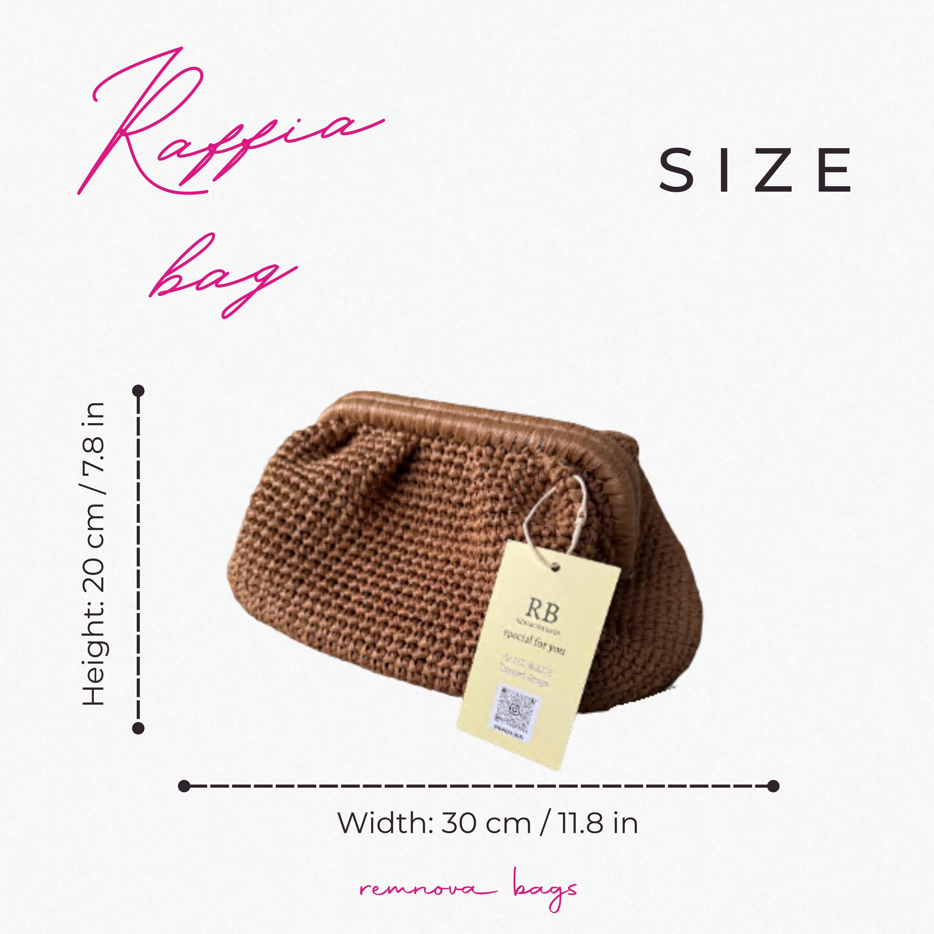 RAFFIA POUCH CLUTCH — BROWN