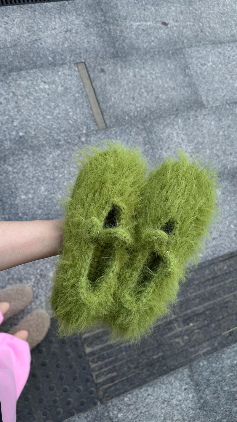 FUZZY SLIPPERS — GREEN — view 1