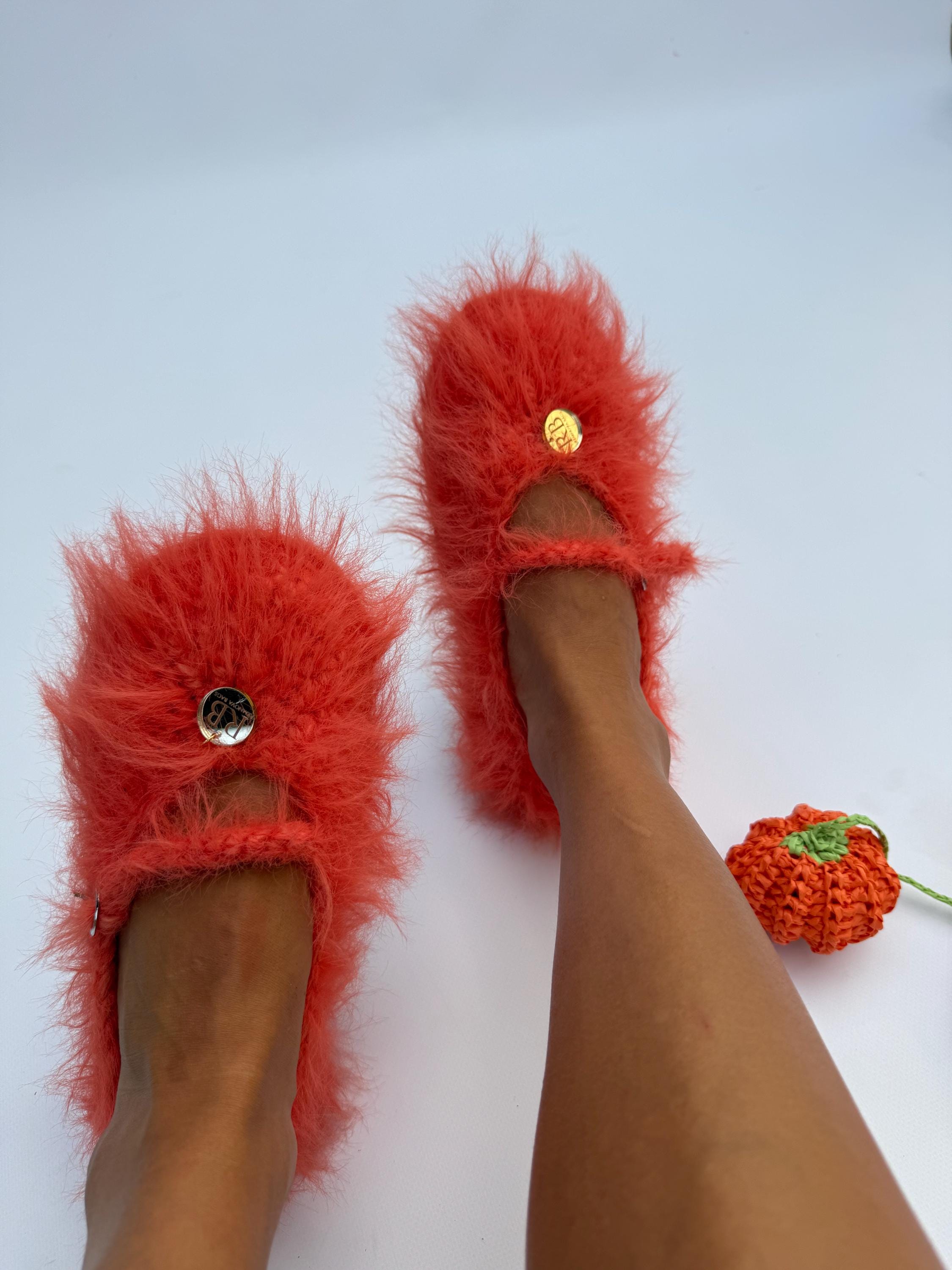 FUZZY SLIPPERS — RED — view 2