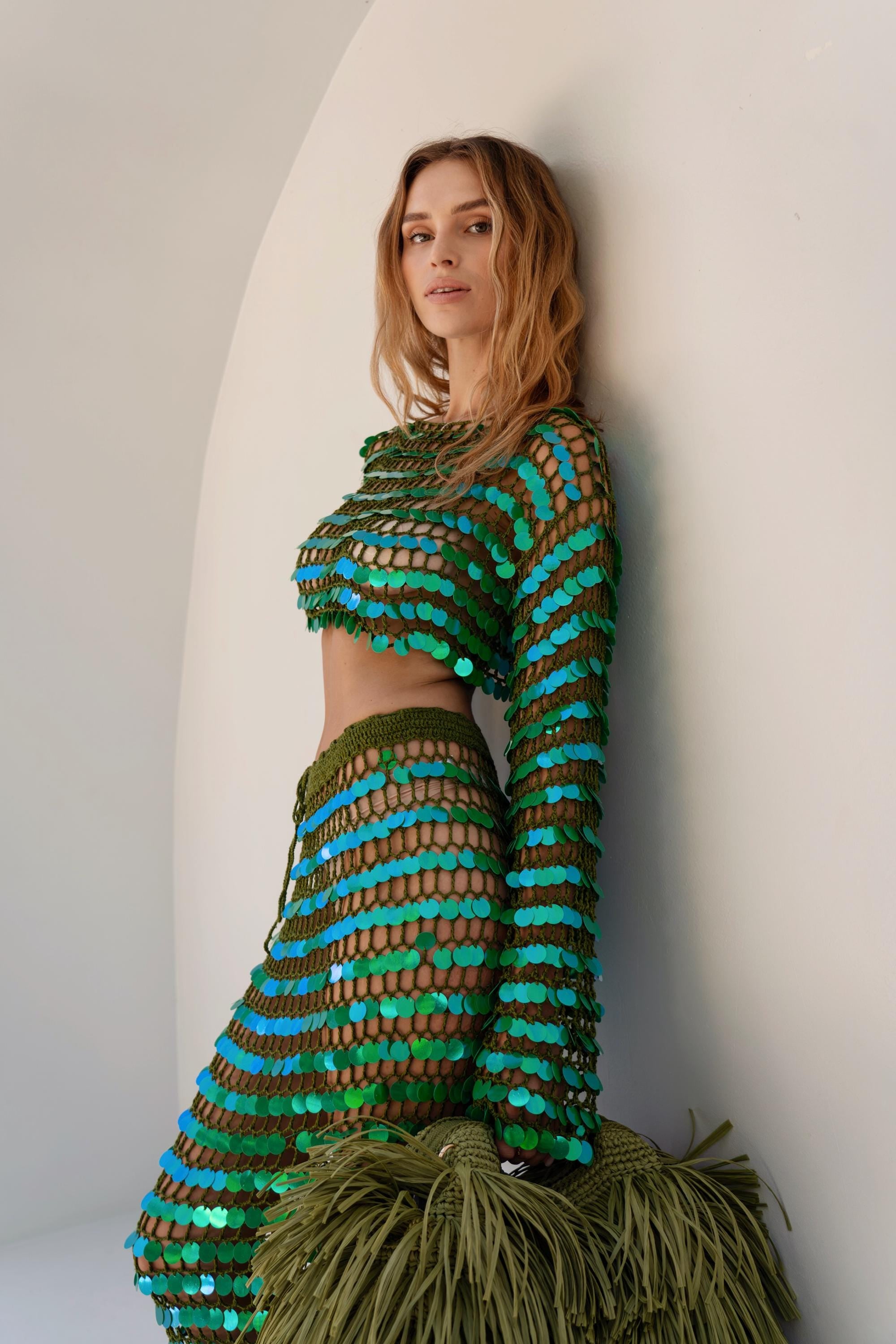 SEQUIN SKIRT & TOP — GREEN