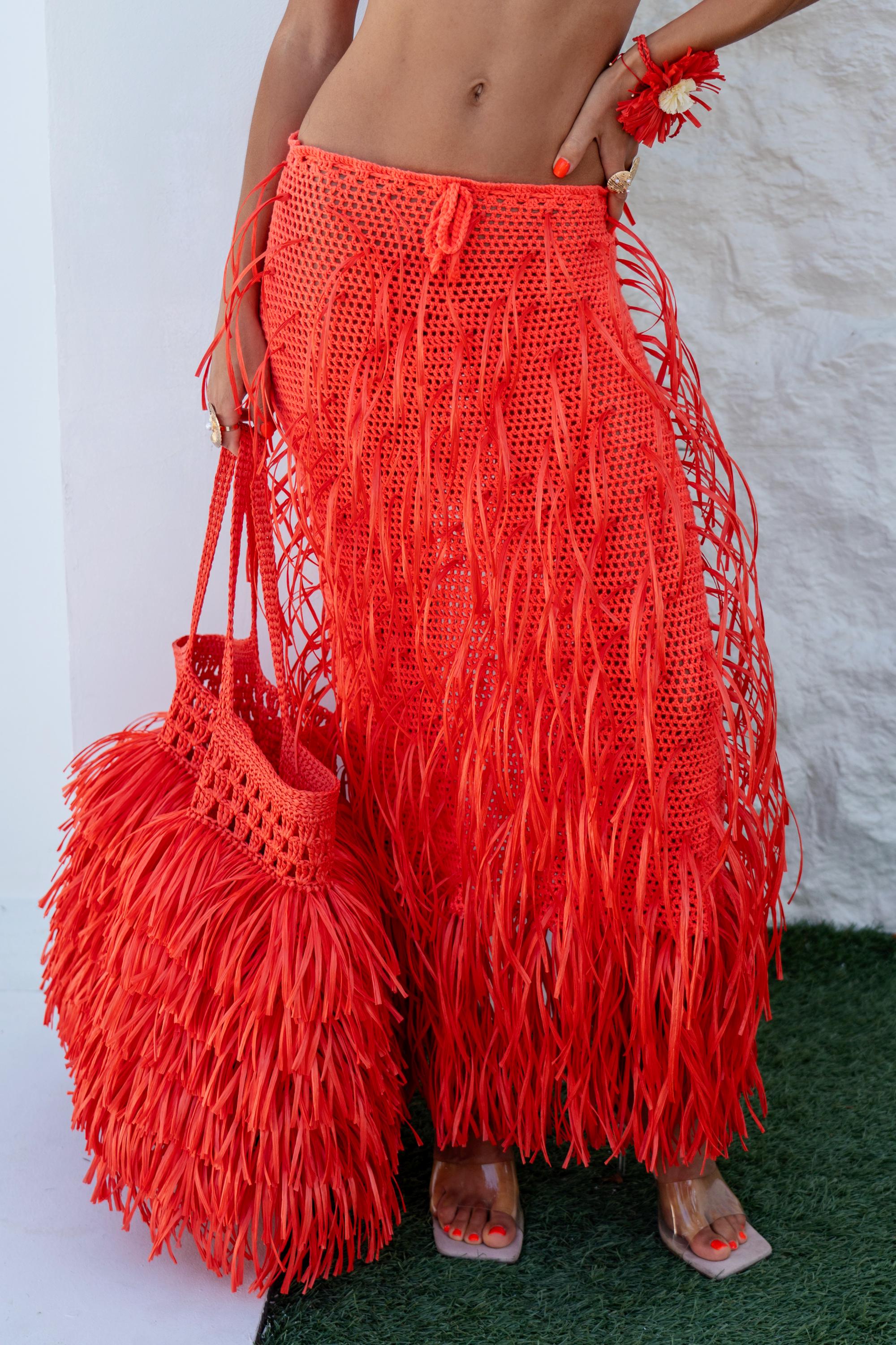FRINGE SKIRT & FLORAL TOP — ORANGE