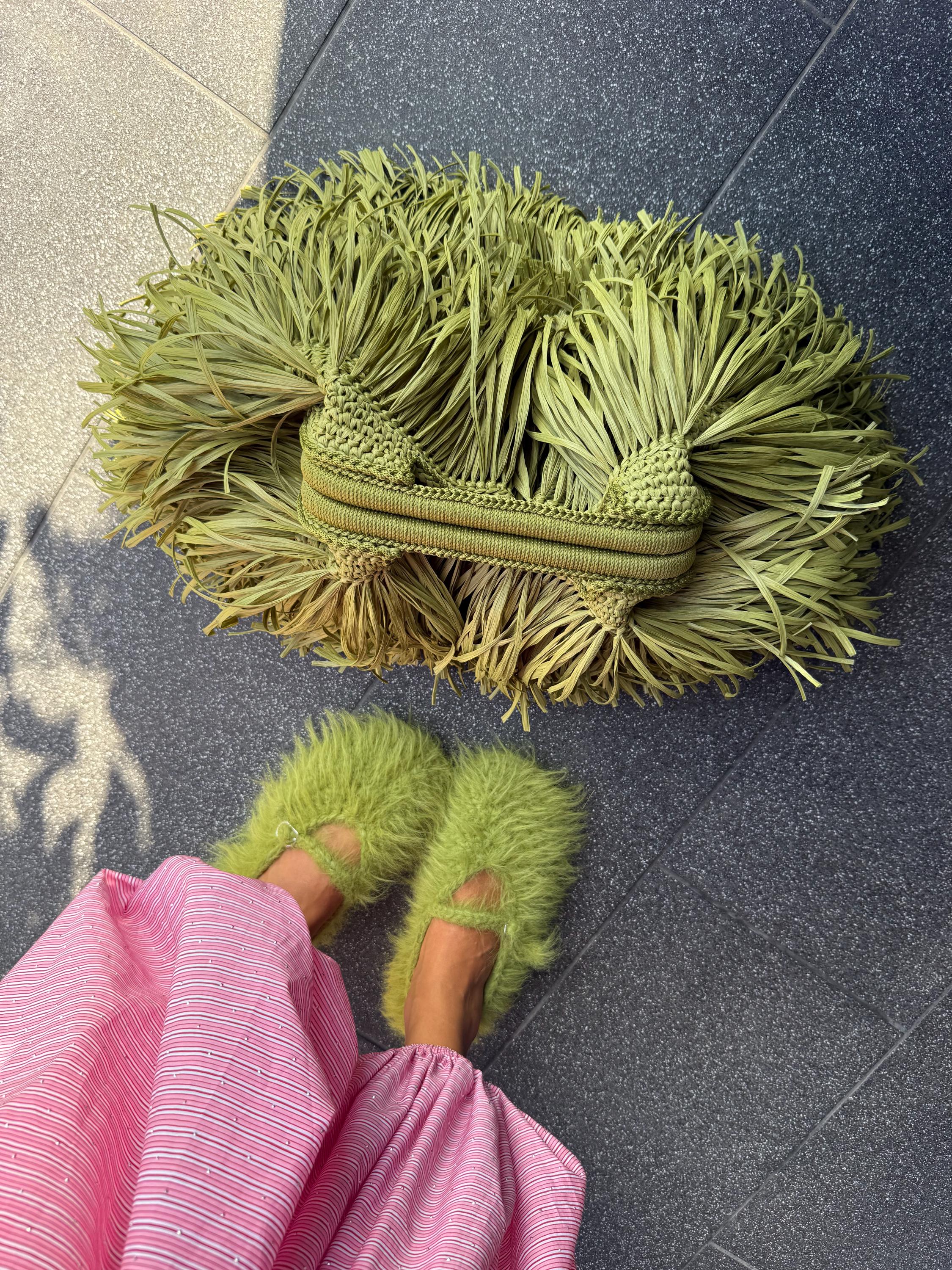 FUZZY SLIPPERS — GREEN — view 1