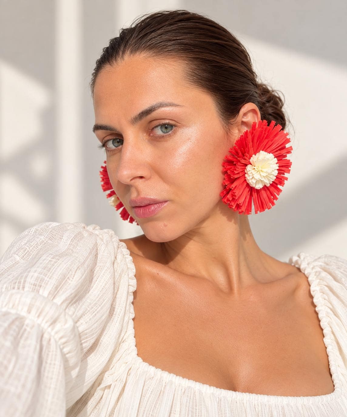 FLOWER EARRINGS — RED AND WHITE