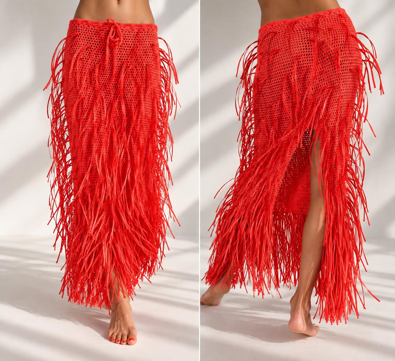FRINGE SKIRT & FLORAL TOP — ORANGE